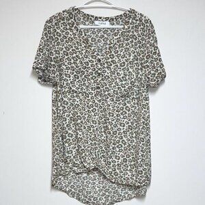 My Style Green Orange Floral Print Quarter Button Hi Low Top Womens L
